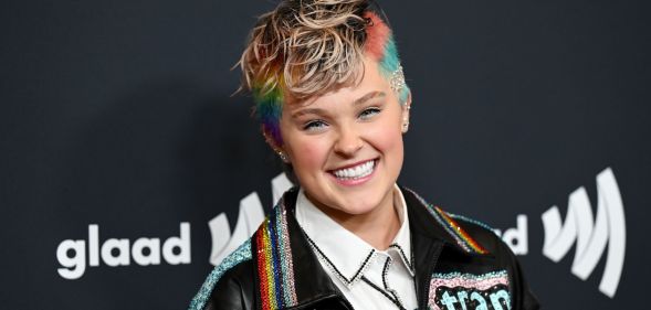 JoJo Siwa seen with short, rainbow-coloured hair