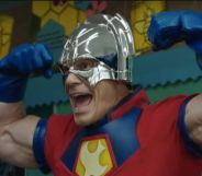 John Cena as Peacemaker flexing his muscles.