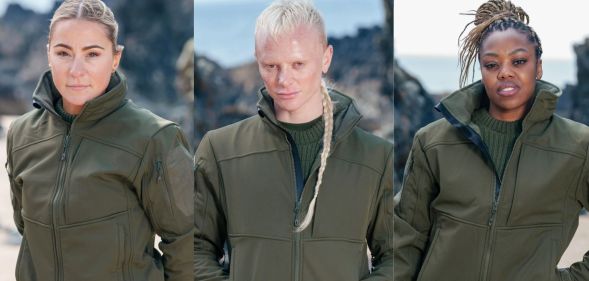 Promo photos for Lucy Spraggan, Bimini and Lady Leshurr in military gear.