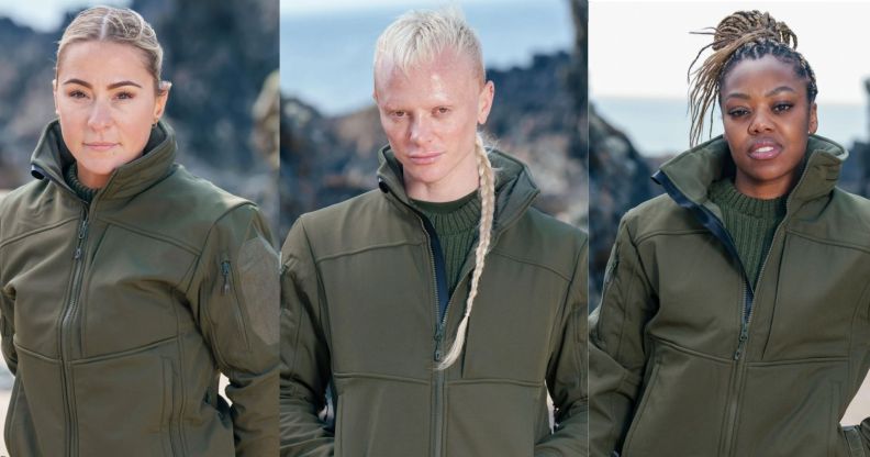 Promo photos for Lucy Spraggan, Bimini and Lady Leshurr in military gear.