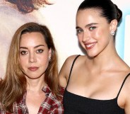 NEW YORK, NEW YORK - AUGUST 13: (L-R) Aubrey Plaza and Margaret Qualley attend the "Honey Don't" New York Screening at Metrograph on August 13, 2025 in New York City. (Photo by Arturo Holmes/WireImage