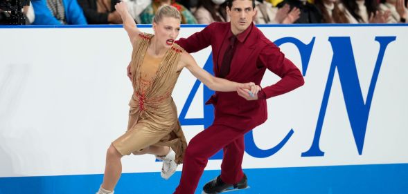 Piper Gilles and Paul Poirier of Canada compete in the Ice Dance Free Dance during the ISU World Team Trophy at Tokyo Metropolitan Gymnasium on April 18, 2025 in Tokyo, Japan