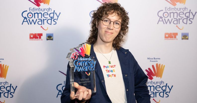 Sam Nicoresti smiles as she poses with the Edinburgh Fringe Best Comedy Show award.