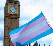 A trans flag in front of Big Ben.