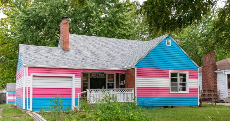 "The Transgender House" is a house in Kansas opposite hate group Westboro Baptist Church, painted in colours of the trans flag