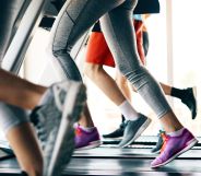 People running on a treadmill.
