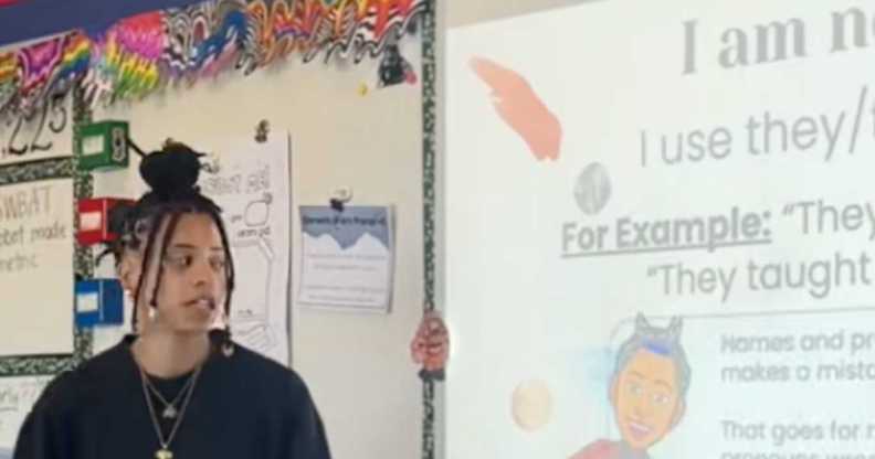 Teacher Robi perfectly explained their pronouns to their class.