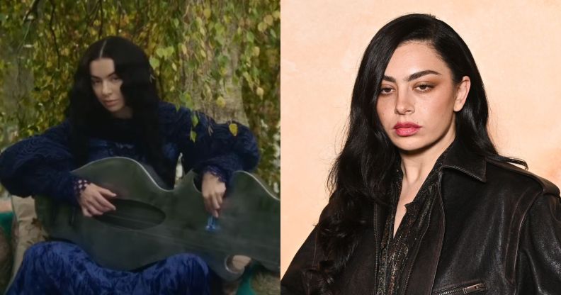 Charli XCX in 100 Nights of Hero (right) and on a red carpet in March 2025.
