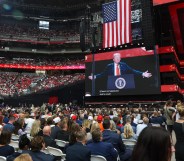 GLENDALE, ARIZONA - SEPTEMBER 21: U.S. President Donald Trump speaks during the memorial service for political activist Charlie Kirk at State Farm Stadium on September 21, 2025 in Glendale, Arizona. Kirk, the CEO and co-founder of Turning Point USA, was shot and killed on September 10th while speaking at an event during his "American Comeback Tour" at Utah Valley University. (Photo by Joe Raedle/Getty Images)
