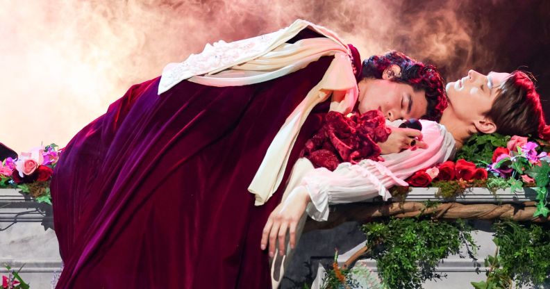 Conan Gray and Corey Fogelmanis at the MTV VMAs 2025 on stage.