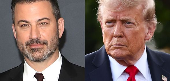 A split image of Jimmy Kimmel, left, and Donald Trump, right.