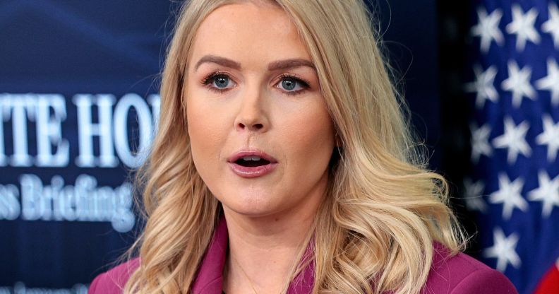 Karoline Leavitt, pictured speaking at a press briefing.