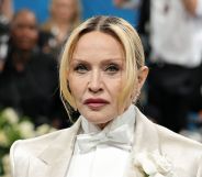 Madonna in a white suit at the met gala in may 2025.