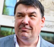 Graham Linehan outside of a Magistrates' court.