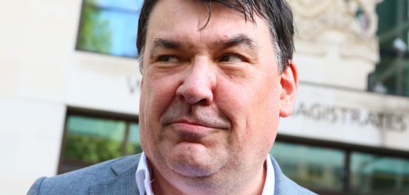 Graham Linehan outside of a Magistrates' court.