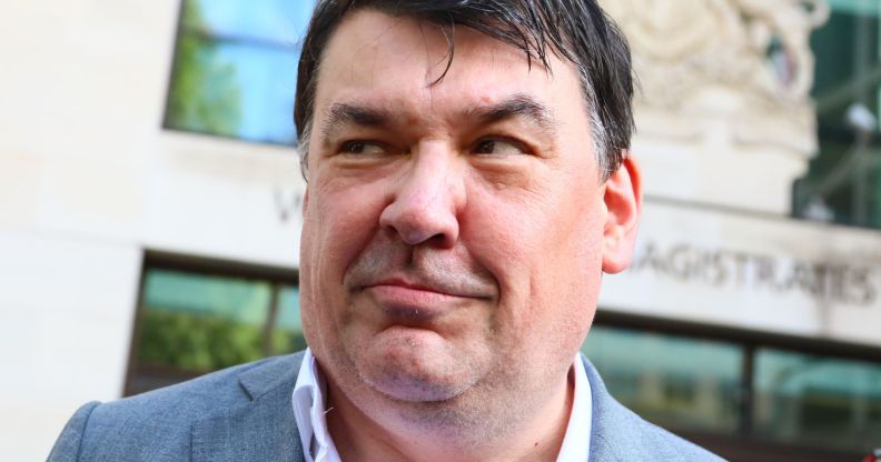 Graham Linehan outside of a Magistrates' court.