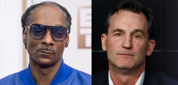 Rapper Snoop Dogg and Australian Football League (AFL) chief executive Andrew Dillon.