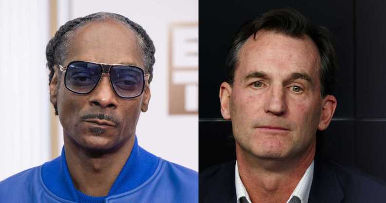 Rapper Snoop Dogg and Australian Football League (AFL) chief executive Andrew Dillon.