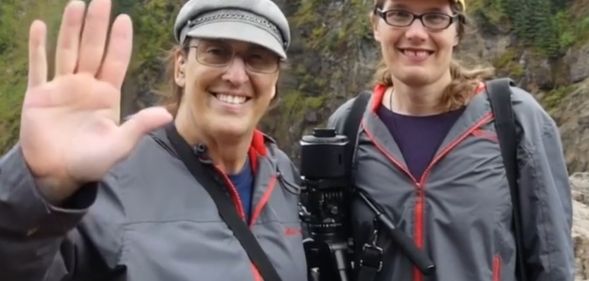 Monica Helms, the creator of the trans flag, and her wife.