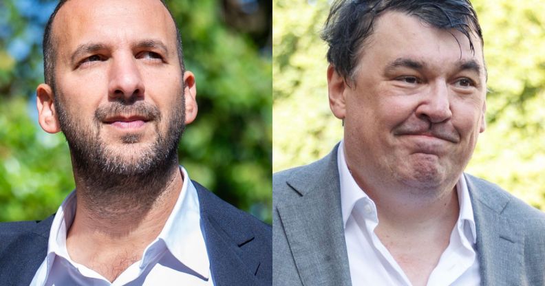 A split image of Zack Polanski, left, and Graham Linehan, right.