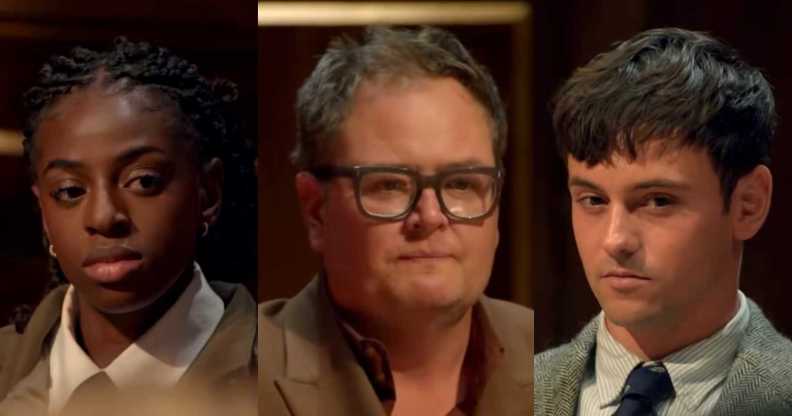 Cat Burns, Alan Carr, Tom Daley in the Celebrity Traitors