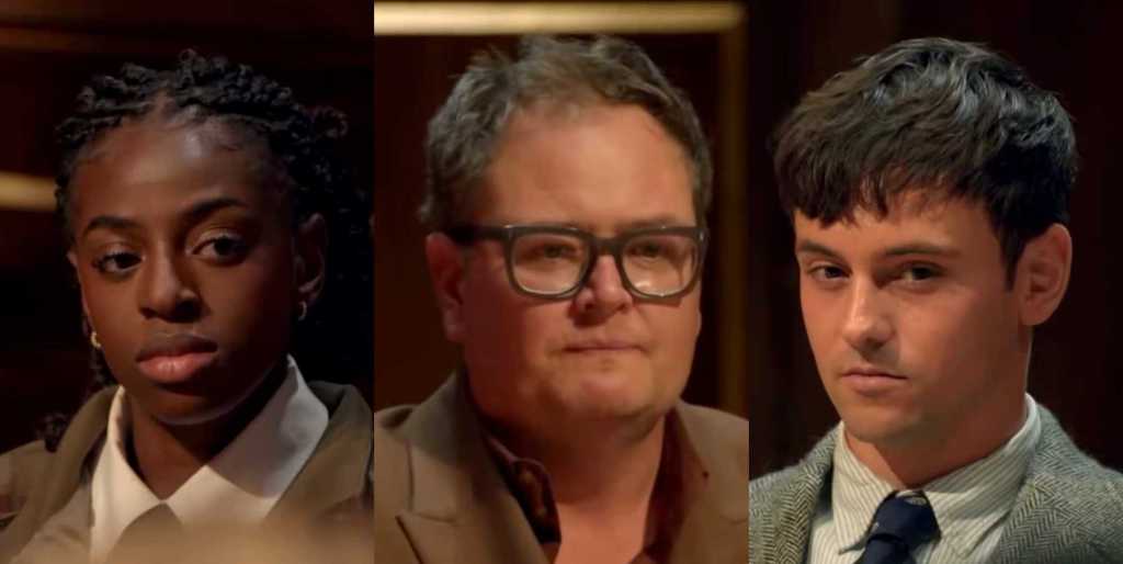 Cat Burns, Alan Carr, Tom Daley in the Celebrity Traitors