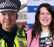 Image of Chief Superintendent at the British Transport Police, Chris Casey, in a high vis pollce vest and hat. Image of Rosie Jones wearing a pink suit smiling.