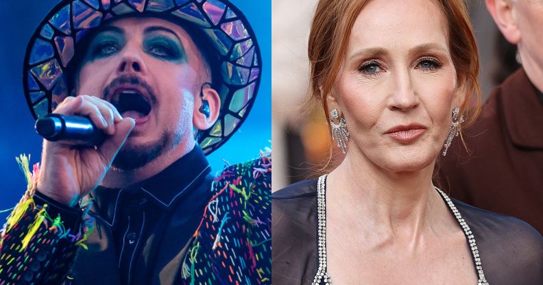 A split image of Boy George (left) and JK Rowling (right).