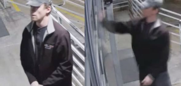 A split image of the suspect who vandalised an LGBTQ+ community centre in Denver Colorado.