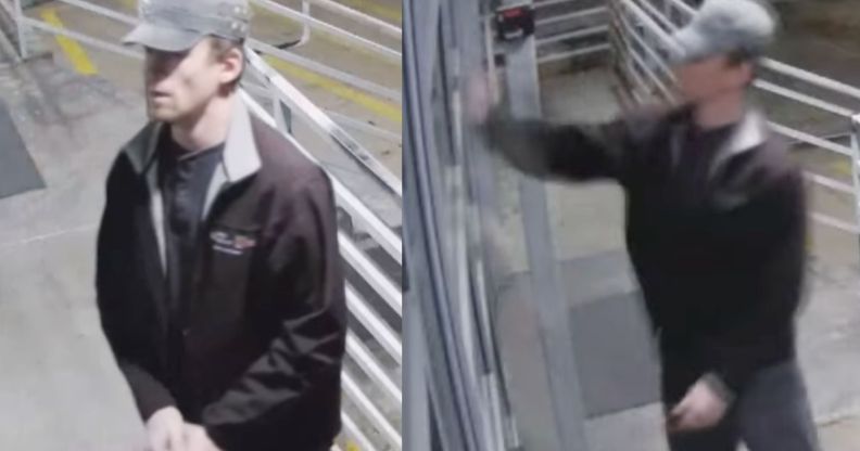 A split image of the suspect who vandalised an LGBTQ+ community centre in Denver Colorado.