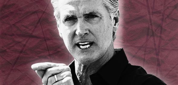 An edited photo of Gavin Newsom.