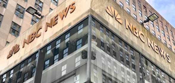 NBC News, building exterior, low angle view, Rockefeller Center, New York City, New York, USA.
