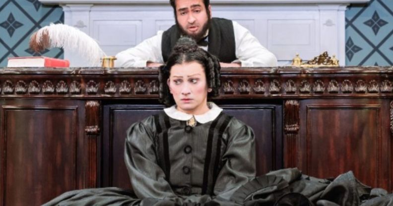 Jinx Monsoon and Kumail Nanjiani in the Broadway production of Oh Mary!