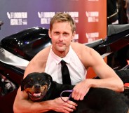Alexander Skarsgård and Maggie at the London Film Festival Pillion premiere.