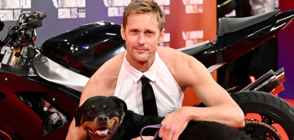 Alexander Skarsgård and Maggie at the London Film Festival Pillion premiere.