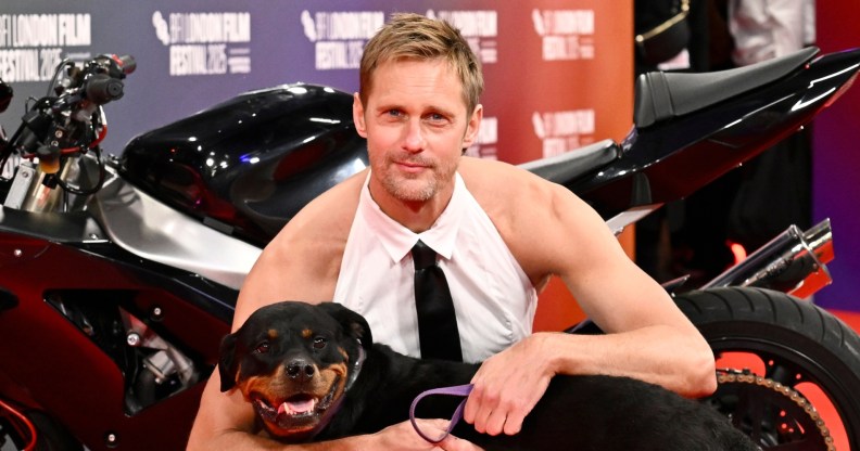 Alexander Skarsgård and Maggie at the London Film Festival Pillion premiere.