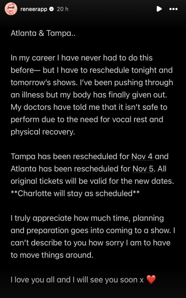 Reneé Rapp's Instagram story from Sunday