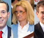 A split image of Rick Santorum (left), Jodie Laubenberg (middle), and Richard Mourdock (right).