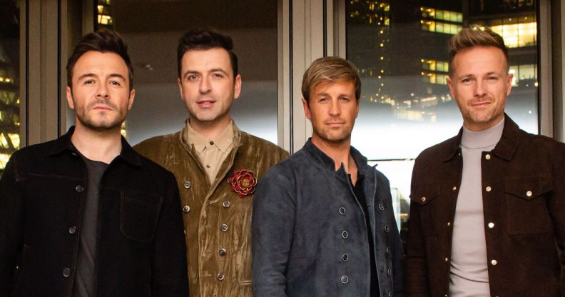 Shane Filan, Mark Feehily, Kian Egan and Nicky Bryne attend an intimate evening with Westlife, hosted by Vernon Kay, at the Pan Pacific London on November 05, 2021 in London, England.