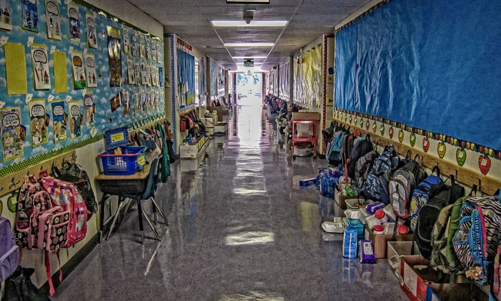 A K-12 school hallway.