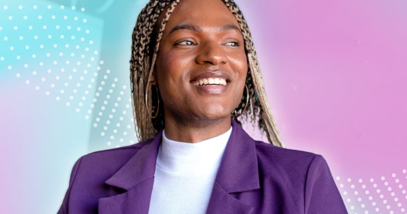 A trans person on an edited Canva picture.