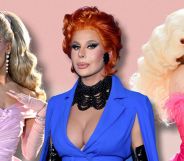 Jewels Sparkles, Trinity The Tuck and Sam Star against a pink background.