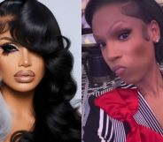 A split image of a wig (left) and Norman Freeman (right).