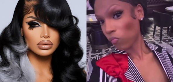 A split image of a wig (left) and Norman Freeman (right).