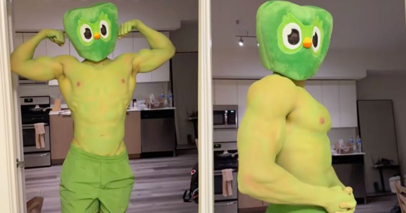 A man dressed as the Duolingo owl has people thirsting.