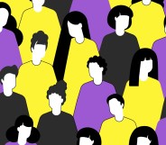 non-binary flag colours on cartoon people's shirts