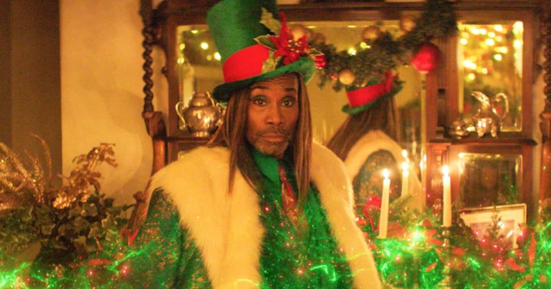 Billy Porter in green and white as the Ghost of Christmas Past in Christmas Karma