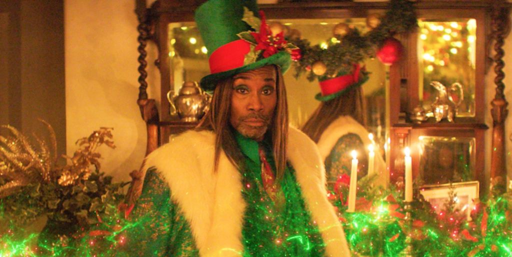 Billy Porter in green and white as the Ghost of Christmas Past in Christmas Karma