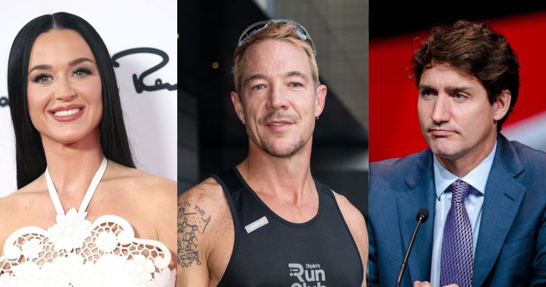 An image composite featuring katy Perry, Diplo and Justin Trudeau at different events.