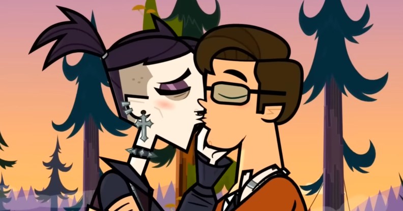 Disventure Camp's non-binary Tristan shares a kiss in the season 4 finale with character Benji.